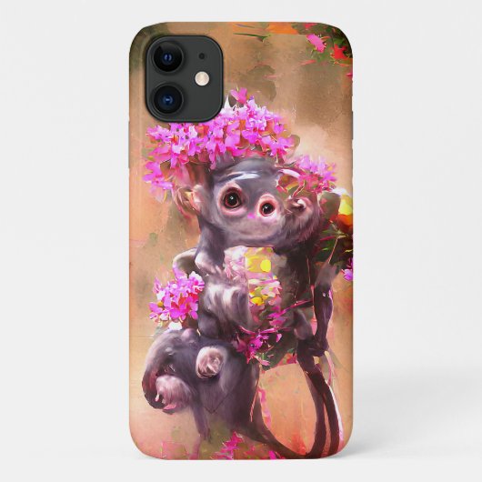 Baby Monkey mit Blume iPhone/iPad Gehäuse Case-Mate iPhone Hülle (Rückseite)
