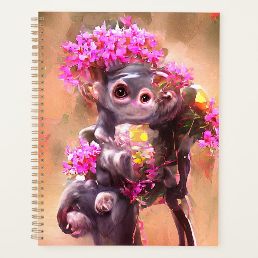 Baby Monkey mit Blume Planer (Vorderseite)