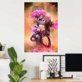Baby Monkey mit Blume Poster (Heimbüro)