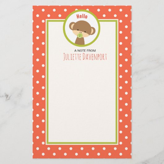 Baby Monkey mit einem Schnuller auf Polka Dots Hal Briefpapier (Vorderseite)