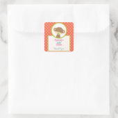 Baby Monkey mit Schnuller auf Polka Dots Dusche Quadratischer Aufkleber (Tasche)