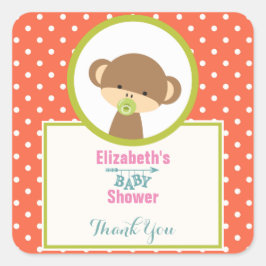 Baby Monkey mit Schnuller auf Polka Dots Dusche Quadratischer Aufkleber