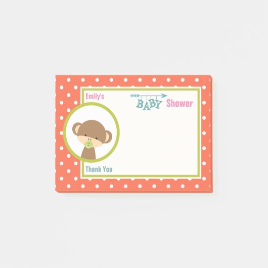 Baby Monkey mit Schnuller Baby Dusche Danke Post-it Klebezettel (Vorderseite)