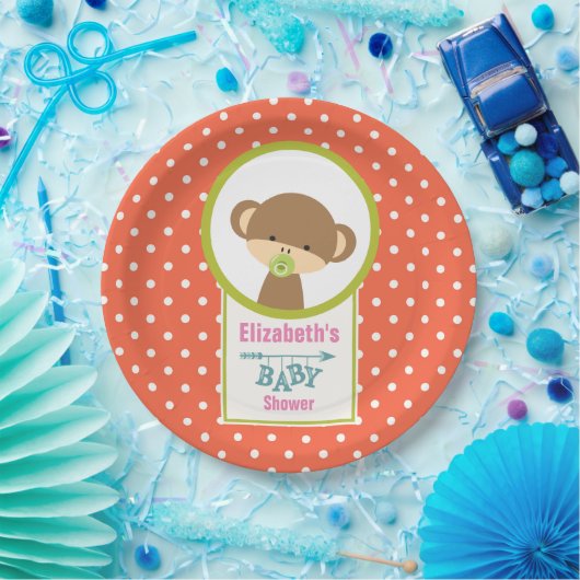 Baby Monkey mit Schnuller Babydusche Pappteller (Party)