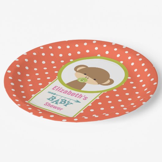 Baby Monkey mit Schnuller Babydusche Pappteller (Schrägansicht)