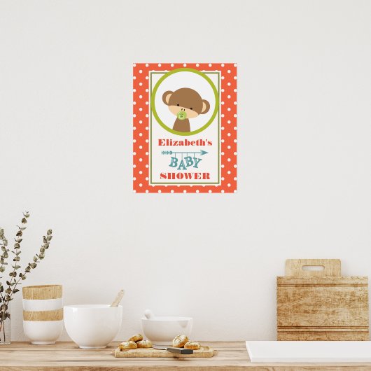 Baby Monkey mit Schnuller Babydusche Poster (Küche)