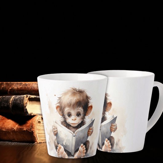 Baby Monkey Reader Latte Tasse