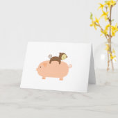 Baby Monkey Riding on a Pig Karte (Gelbe Blume)