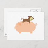 Baby Monkey Riding on a Pig Postkarte (Vorne/Hinten)