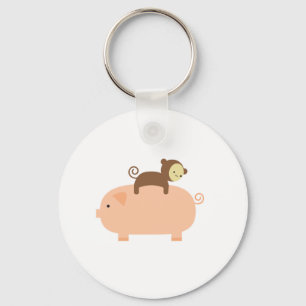 Baby Monkey Riding on a Pig Schlüsselanhänger