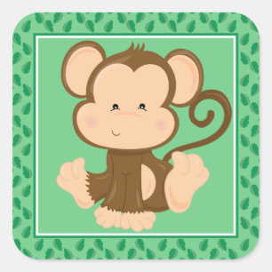 Baby Monkey   Safari Animals Party Quadratischer Aufkleber