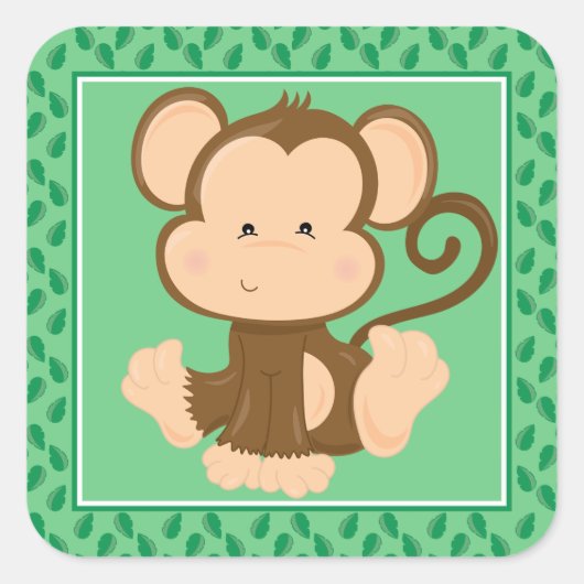Baby Monkey | Safari Animals Party Quadratischer Aufkleber (Vorderseite)
