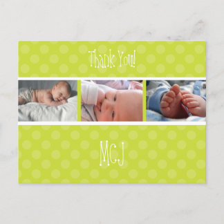 Baby monogram danke, polka dots ankündigungspostkarte