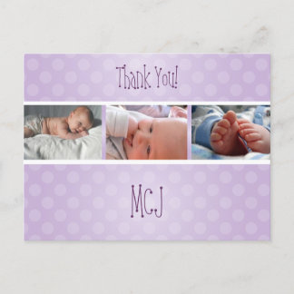 Baby monogram danke, polka dots ankündigungspostkarte