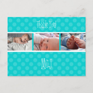 Baby monogram danke, polka dots ankündigungspostkarte