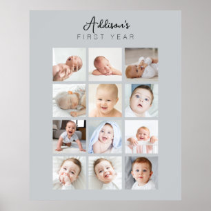 Baby Monthly Foto Poster Erstes Jahr Grau
