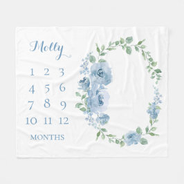 Baby Months Blue Floral Mit Monogramm Fleecedecke