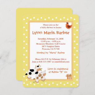 Baby Moo Cow Farm Yard Babydusche gelb Einladung