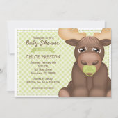 Baby Moose Baby Shower Einladung - grün & braun (Vorderseite)