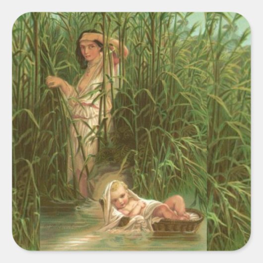 Baby Moses und der Nil Quadratischer Aufkleber (Vorderseite)