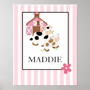 Baby Mow Cow Farm Rosa Name Personalisiert drucken Poster