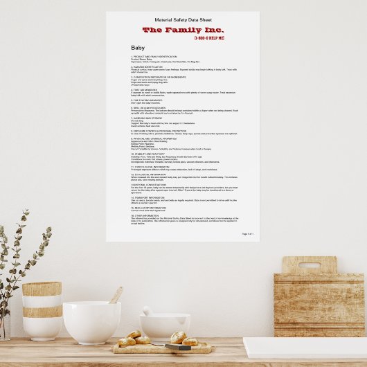 Baby MSDS lustiges Poster (Küche)
