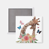 Baby & Mum Giraffe mit Schmetterlingen Magnet (Vorderseite/Rückseite)