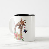 Baby & Mum Giraffe mit Schmetterlingen Zweifarbige Tasse (Vorderseite Links)