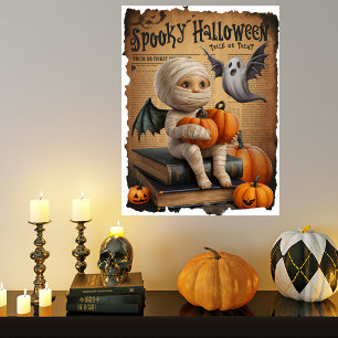Baby-Mumie-Geist im Stil einer alten Halloween-Zei Poster