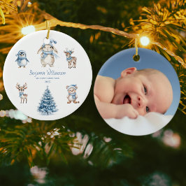 Baby My 1st Christmas Custom Woodland Blue Keramik Ornament