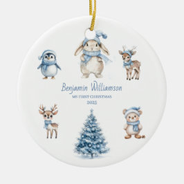 Baby My 1st Christmas Custom Woodland Blue Keramik Ornament