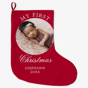 Baby My First Christmas Custom Foto Red Großer Weihnachtsstrumpf