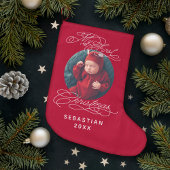 Baby My First Christmas Custom Text Foto Elegant Großer Weihnachtsstrumpf