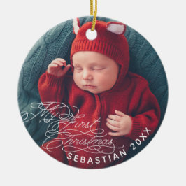 Baby My First Christmas Custom Text Foto Elegant Keramik Ornament
