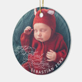 Baby My First Christmas Custom Text Foto Elegant Keramik Ornament (Links)