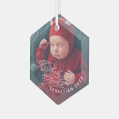 Baby My First Christmas Custom Text Foto Elegant Ornament Aus Glas (Vorderseite Links)