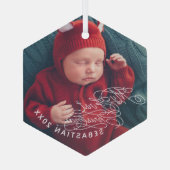 Baby My First Christmas Custom Text Foto Elegant Ornament Aus Glas (Rückseite)