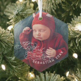 Baby My First Christmas Custom Text Foto Elegant Ornament Aus Glas
