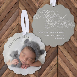 Baby My First Christmas Custom Text Foto Elegant Ornament Karte
