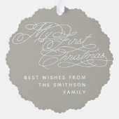 Baby My First Christmas Custom Text Foto Elegant Ornament Karte (Rückseite)