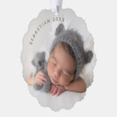 Baby My First Christmas Custom Text Foto Elegant Ornament Karte (Links)