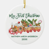 Baby My First Christmas Gingerbrot Train Green Keramik Ornament (Vorne)
