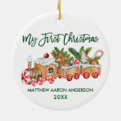 Baby My First Christmas Gingerbrot Train Green Keramik Ornament (Hinten)