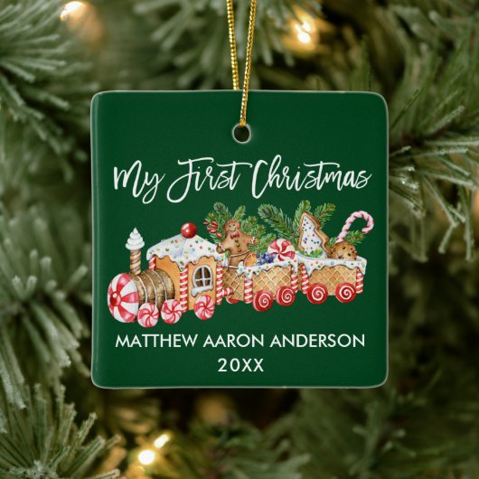 Baby My First Christmas Gingerbrot Train Green Keramikornament (Baum)