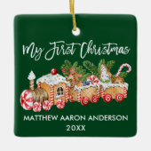 Baby My First Christmas Gingerbrot Train Green Keramikornament (Vorderseite)