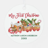 Baby My First Christmas Gingerbrot Train Red Ornament Aus Metall (Rückseite)