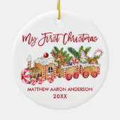 Baby My First Christmas Red Gingerbread Zug Keramik Ornament (Hinten)
