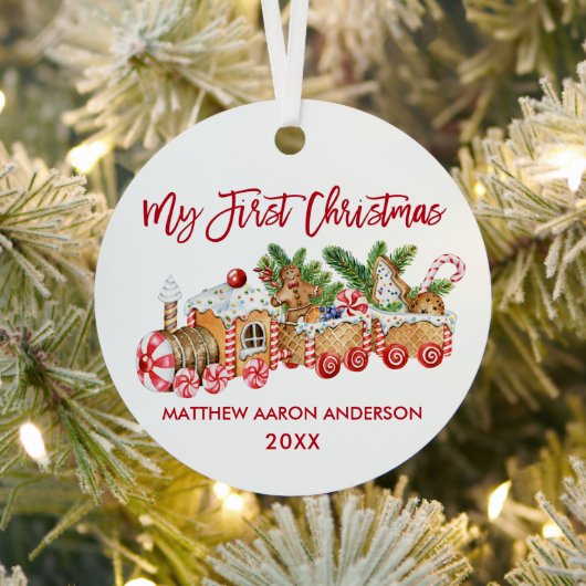 Baby My First Christmas Red Gingerbread Zug Ornament Aus Metall (InSitu)