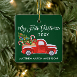 Baby My First Christmas Red Truck Candy Canes Keramikornament