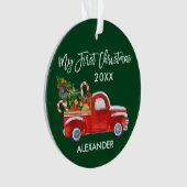 Baby My First Christmas Red Truck Candy Canes Ornament (Vorderseite)